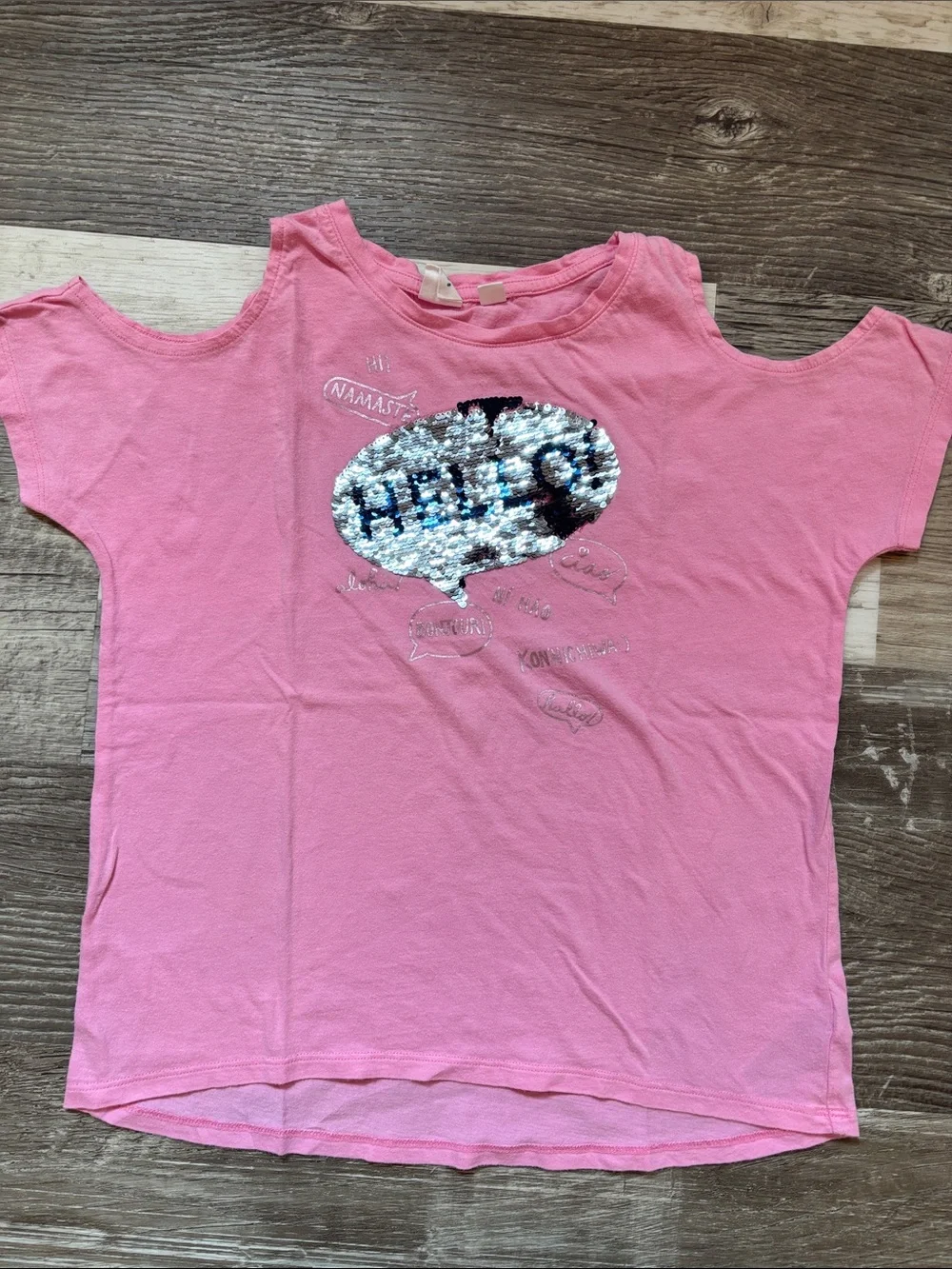 GAP Pink Cold-Shoulder Sequin Speech Bubble Tee
